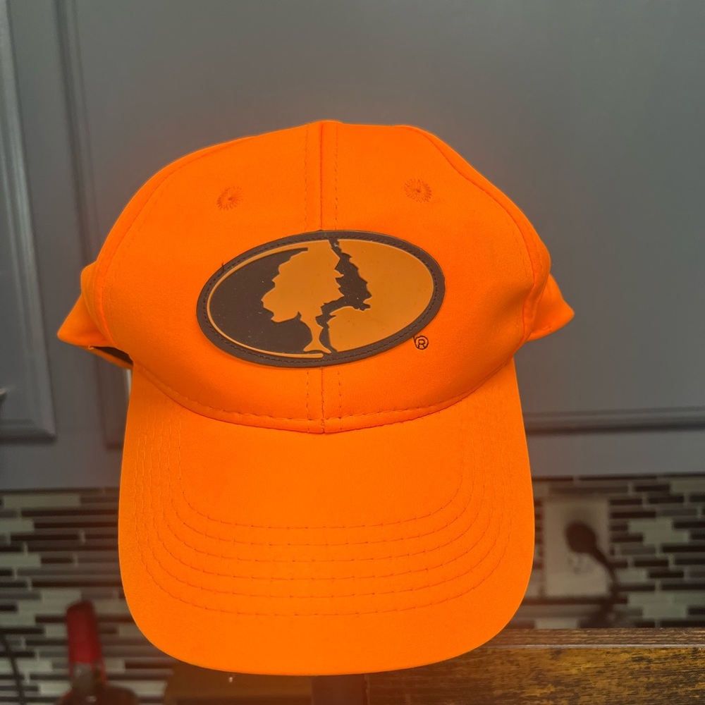 Mossy Oak Men’s Hi-Vis Orange Hunting Hat with Rubberized logo and Velcro strap